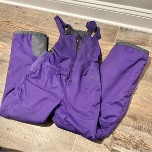 Girls Purple Snow Ski Pants with Bibs Size Large 10-12 Excellent Condition